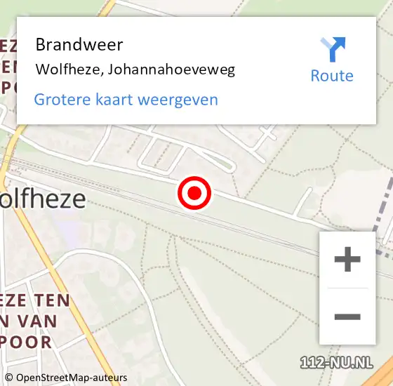 Locatie op kaart van de 112 melding: Brandweer Wolfheze, Johannahoeveweg op 12 augustus 2015 12:39