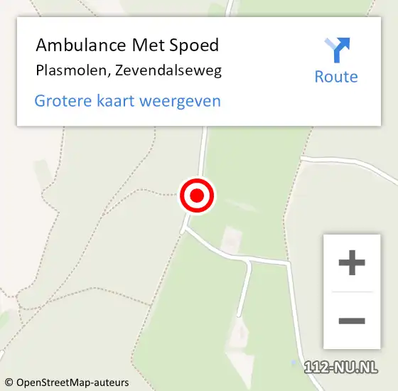 Locatie op kaart van de 112 melding: Ambulance Met Spoed Naar Plasmolen, Zevendalseweg op 12 augustus 2015 14:57