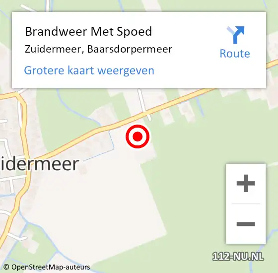 Locatie op kaart van de 112 melding: Brandweer Met Spoed Naar Zuidermeer, Baarsdorpermeer op 12 augustus 2015 15:05