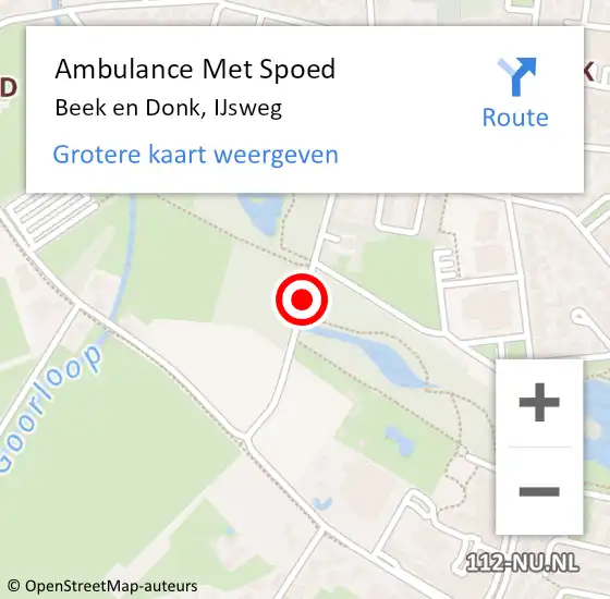 Locatie op kaart van de 112 melding: Ambulance Met Spoed Naar Beek en Donk, IJsweg op 12 augustus 2015 15:43