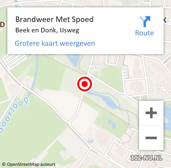 Locatie op kaart van de 112 melding: Brandweer Met Spoed Naar Beek en Donk, IJsweg op 12 augustus 2015 15:58