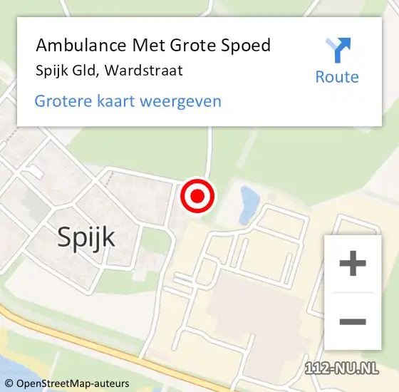 Locatie op kaart van de 112 melding: Ambulance Met Grote Spoed Naar Spijk Gld, Wardstraat op 12 augustus 2015 16:10