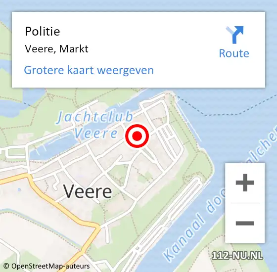 Locatie op kaart van de 112 melding: Politie Veere, Markt op 12 augustus 2015 16:30