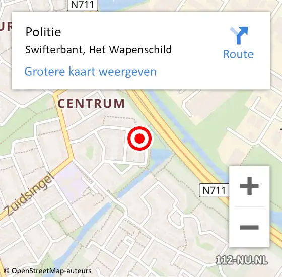 Locatie op kaart van de 112 melding: Politie Swifterbant, Het Wapenschild op 12 augustus 2015 16:31