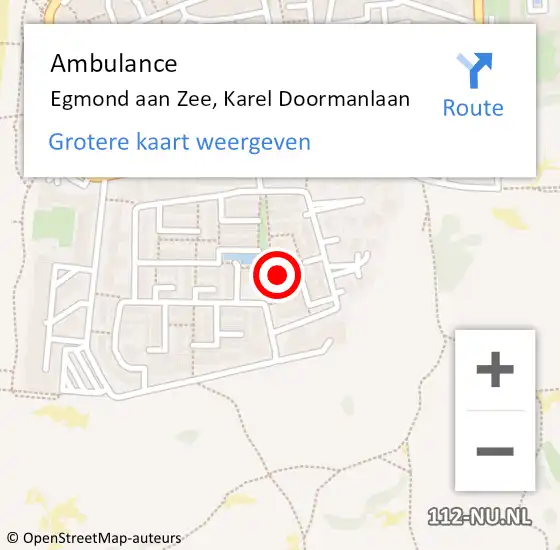 Locatie op kaart van de 112 melding: Ambulance Egmond aan Zee, Karel Doormanlaan op 12 augustus 2015 17:33