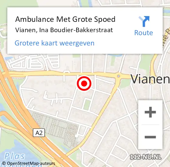 Locatie op kaart van de 112 melding: Ambulance Met Grote Spoed Naar Vianen, Ina Boudier-Bakkerstraat op 12 augustus 2015 17:34