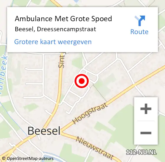 Locatie op kaart van de 112 melding: Ambulance Met Grote Spoed Naar Beesel, Dreessencampstraat op 12 augustus 2015 17:38