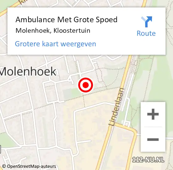 Locatie op kaart van de 112 melding: Ambulance Met Grote Spoed Naar Molenhoek, Kloostertuin op 13 september 2013 05:59