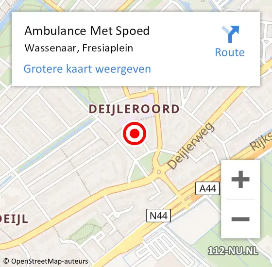Locatie op kaart van de 112 melding: Ambulance Met Spoed Naar Wassenaar, Fresiaplein op 12 augustus 2015 18:16