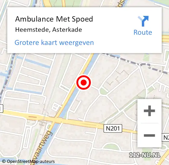 Locatie op kaart van de 112 melding: Ambulance Met Spoed Naar Heemstede, Asterkade op 12 augustus 2015 19:10