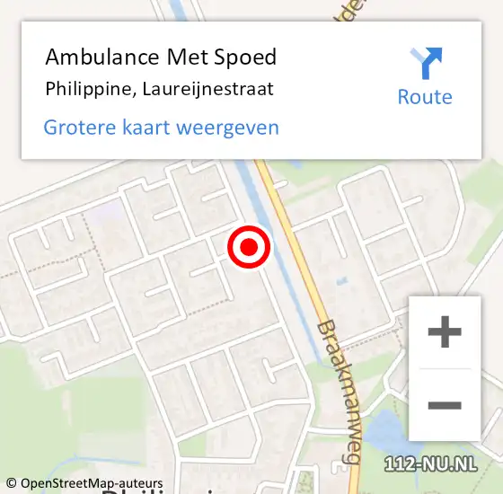 Locatie op kaart van de 112 melding: Ambulance Met Spoed Naar Philippine, Laureijnestraat op 12 augustus 2015 19:30