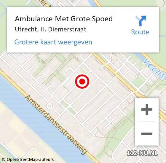 Locatie op kaart van de 112 melding: Ambulance Met Grote Spoed Naar Utrecht, H. Diemerstraat op 12 augustus 2015 19:47