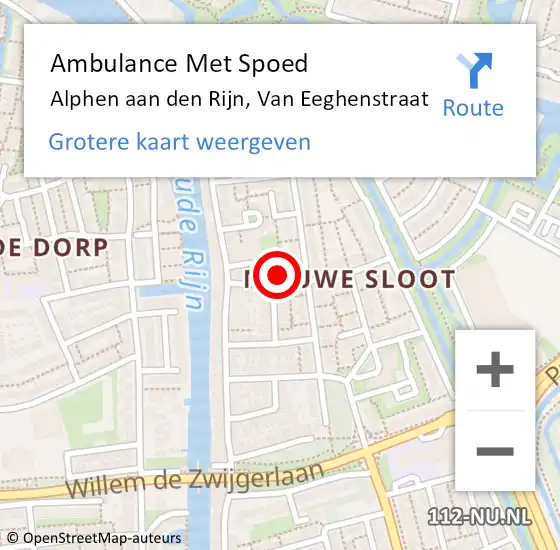 Locatie op kaart van de 112 melding: Ambulance Met Spoed Naar Alphen aan den Rijn, Van Eeghenstraat op 12 augustus 2015 19:50