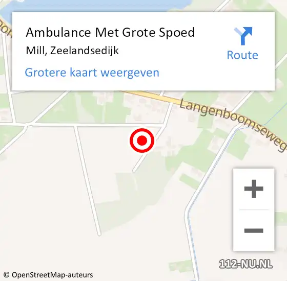 Locatie op kaart van de 112 melding: Ambulance Met Grote Spoed Naar Mill, Zeelandsedijk op 12 augustus 2015 20:27