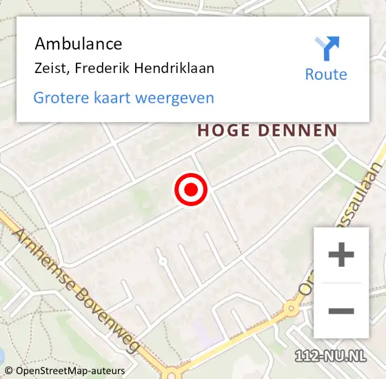 Locatie op kaart van de 112 melding: Ambulance Zeist, Frederik Hendriklaan op 12 augustus 2015 20:36