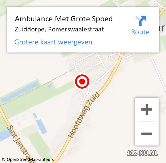 Locatie op kaart van de 112 melding: Ambulance Met Grote Spoed Naar Zuiddorpe, Romerswaalestraat op 12 augustus 2015 22:24