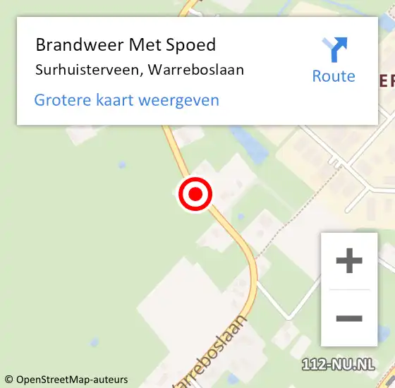 Locatie op kaart van de 112 melding: Brandweer Met Spoed Naar Surhuisterveen, Warreboslaan op 13 augustus 2015 01:04