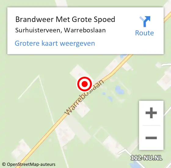 Locatie op kaart van de 112 melding: Brandweer Met Grote Spoed Naar Surhuisterveen, Warreboslaan op 13 augustus 2015 01:21