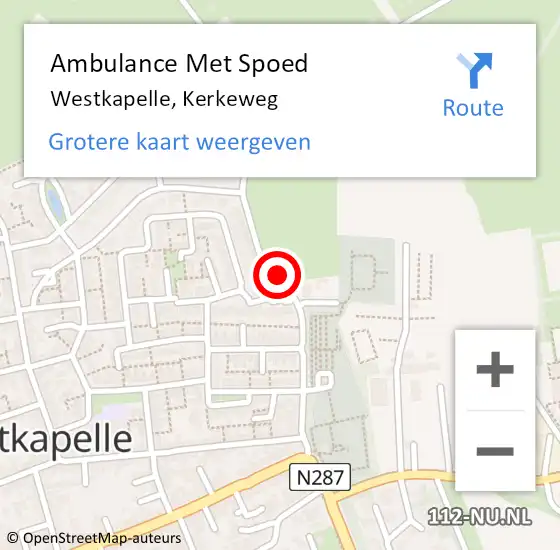 Locatie op kaart van de 112 melding: Ambulance Met Spoed Naar Westkapelle, Kerkeweg op 13 augustus 2015 01:40