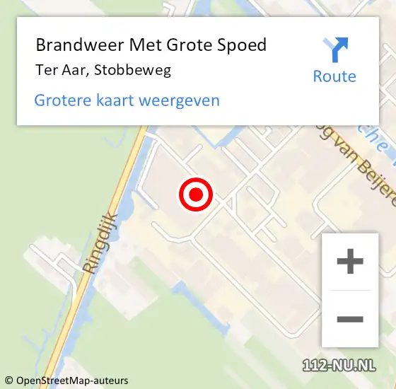 Locatie op kaart van de 112 melding: Brandweer Met Grote Spoed Naar Ter Aar, Stobbeweg op 13 augustus 2015 04:13