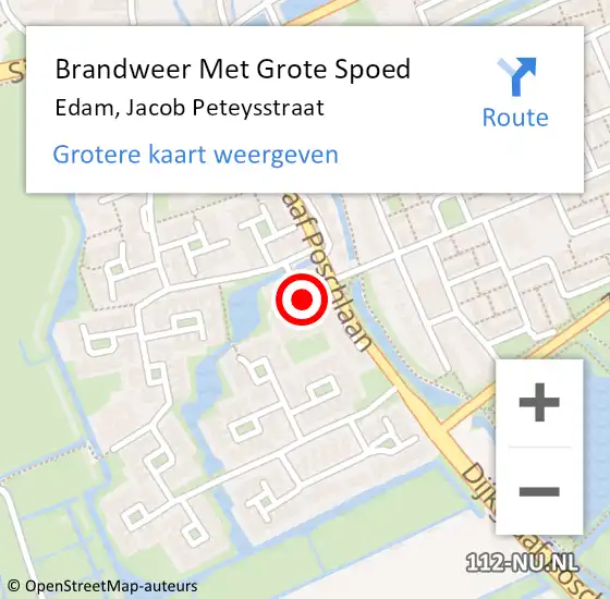 Locatie op kaart van de 112 melding: Brandweer Met Grote Spoed Naar Edam, Jacob Peteysstraat op 13 augustus 2015 06:21