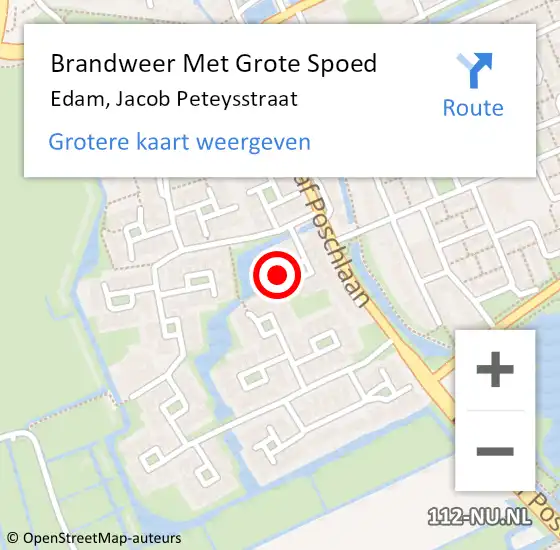 Locatie op kaart van de 112 melding: Brandweer Met Grote Spoed Naar Edam, Jacob Peteysstraat op 13 augustus 2015 06:33