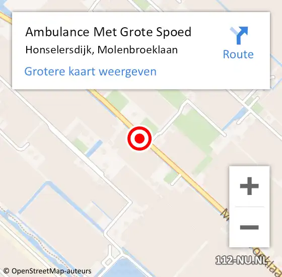 Locatie op kaart van de 112 melding: Ambulance Met Grote Spoed Naar Honselersdijk, Molenbroeklaan op 13 augustus 2015 06:55