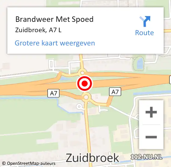 Locatie op kaart van de 112 melding: Brandweer Met Spoed Naar Zuidbroek, A7 L op 13 augustus 2015 07:56