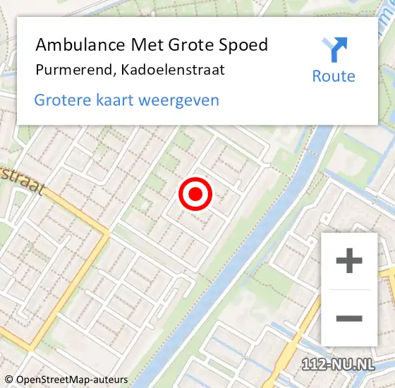 Locatie op kaart van de 112 melding: Ambulance Met Grote Spoed Naar Purmerend, Kadoelenstraat op 13 augustus 2015 07:58