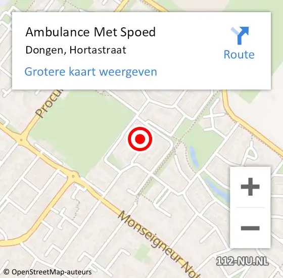 Locatie op kaart van de 112 melding: Ambulance Met Spoed Naar Dongen, Hortastraat op 13 augustus 2015 08:41