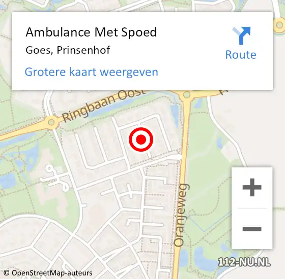 Locatie op kaart van de 112 melding: Ambulance Met Spoed Naar Goes, Prinsenhof op 13 augustus 2015 09:03