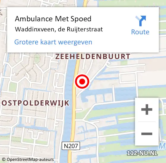 Locatie op kaart van de 112 melding: Ambulance Met Spoed Naar Waddinxveen, de Ruijterstraat op 13 augustus 2015 09:09