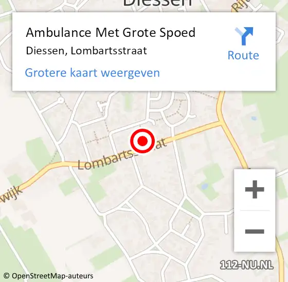 Locatie op kaart van de 112 melding: Ambulance Met Grote Spoed Naar Diessen, Lombartsstraat op 13 augustus 2015 10:35