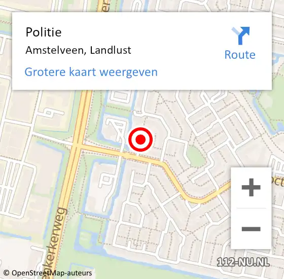 Locatie op kaart van de 112 melding: Politie Amstelveen, Landlust op 13 augustus 2015 10:45