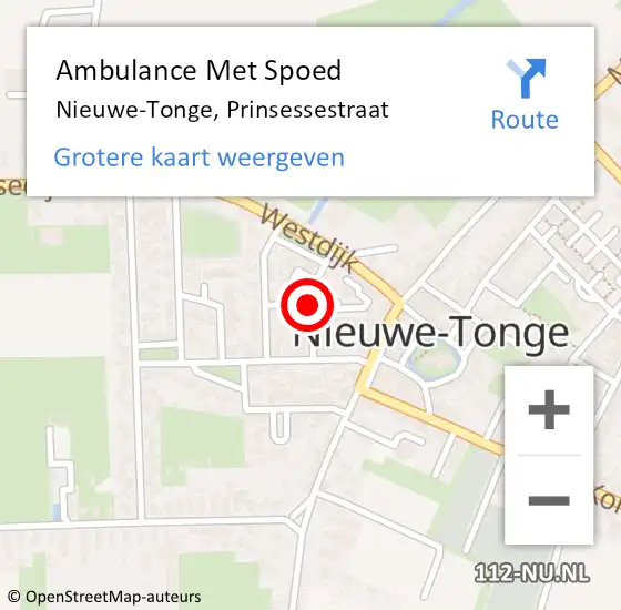 Locatie op kaart van de 112 melding: Ambulance Met Spoed Naar Nieuwe-Tonge, Prinsessestraat op 13 augustus 2015 10:50