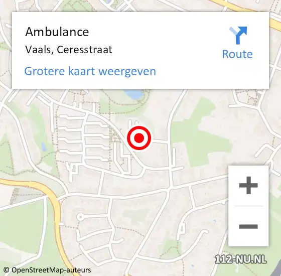 Locatie op kaart van de 112 melding: Ambulance Vaals, Ceresstraat op 13 augustus 2015 14:29