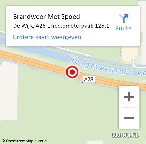 Locatie op kaart van de 112 melding: Brandweer Met Spoed Naar De Wijk, A28 L hectometerpaal: 125,1 op 13 augustus 2015 14:51