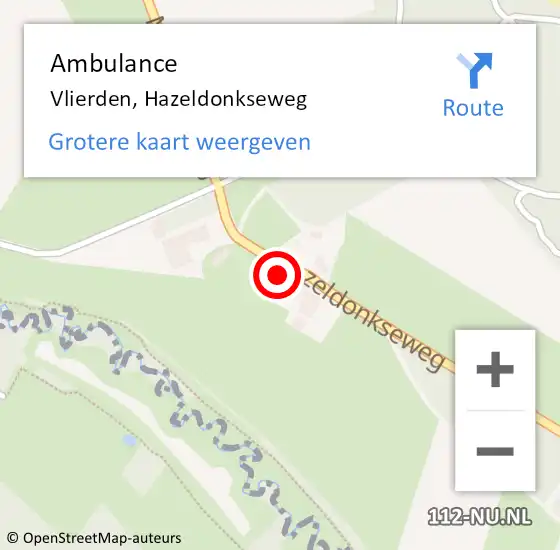 Locatie op kaart van de 112 melding: Ambulance Vlierden, Hazeldonkseweg op 13 augustus 2015 15:17