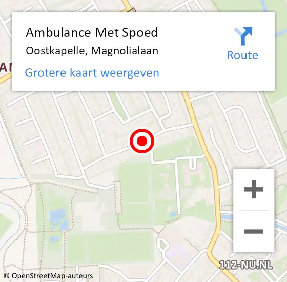 Locatie op kaart van de 112 melding: Ambulance Met Spoed Naar Oostkapelle, Magnolialaan op 13 augustus 2015 15:26