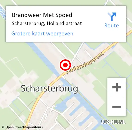 Locatie op kaart van de 112 melding: Brandweer Met Spoed Naar Scharsterbrug, Hollandiastraat op 13 augustus 2015 15:35