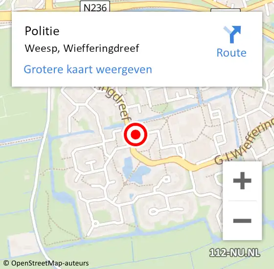 Locatie op kaart van de 112 melding: Politie Weesp, Wiefferingdreef op 13 augustus 2015 16:12