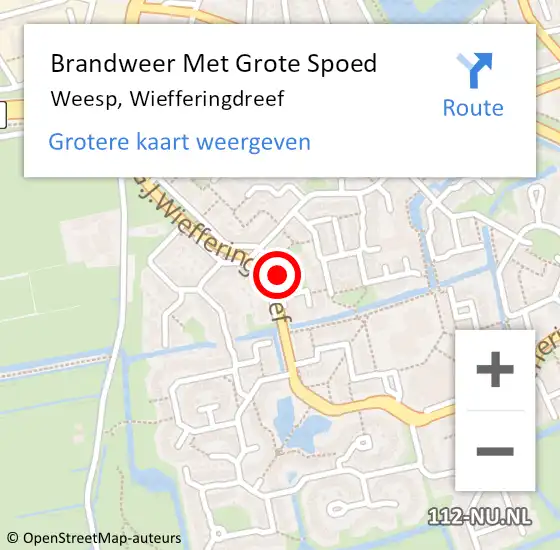 Locatie op kaart van de 112 melding: Brandweer Met Grote Spoed Naar Weesp, Wiefferingdreef op 13 augustus 2015 16:16