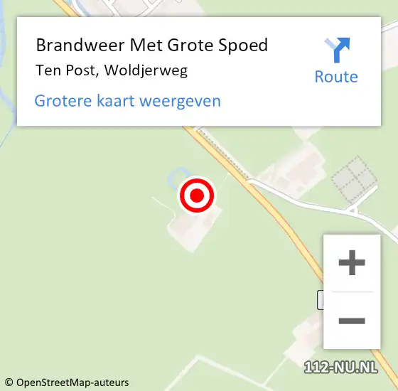 Locatie op kaart van de 112 melding: Brandweer Met Grote Spoed Naar Ten Post, Woldjerweg op 13 augustus 2015 16:17