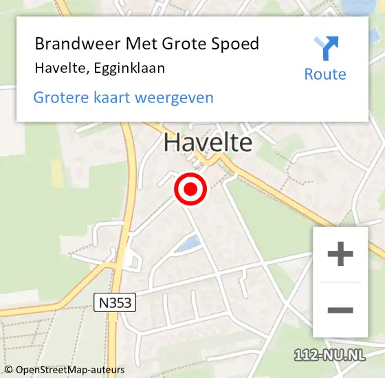 Locatie op kaart van de 112 melding: Brandweer Met Grote Spoed Naar Havelte, Egginklaan op 13 augustus 2015 17:07