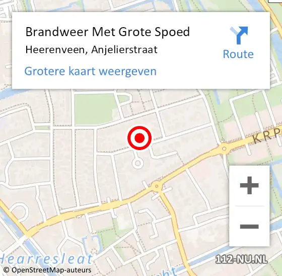 Locatie op kaart van de 112 melding: Brandweer Met Grote Spoed Naar Heerenveen, Anjelierstraat op 13 augustus 2015 17:14