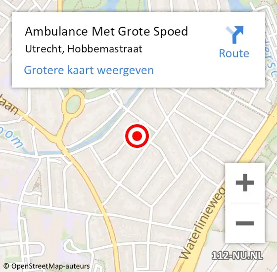 Locatie op kaart van de 112 melding: Ambulance Met Grote Spoed Naar Utrecht, Hobbemastraat op 13 augustus 2015 18:41