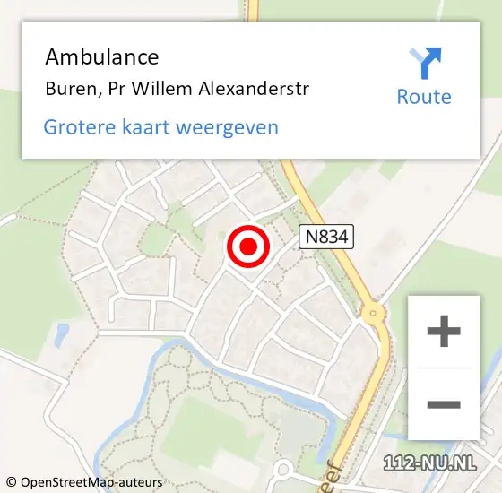 Locatie op kaart van de 112 melding: Ambulance Buren, Pr Willem Alexanderstr op 13 augustus 2015 20:19