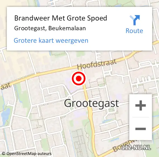 Locatie op kaart van de 112 melding: Brandweer Met Grote Spoed Naar Grootegast, Beukemalaan op 13 augustus 2015 20:50