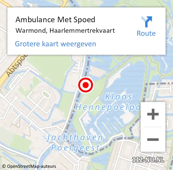 Locatie op kaart van de 112 melding: Ambulance Met Spoed Naar Warmond, Haarlemmertrekvaart op 13 augustus 2015 21:02