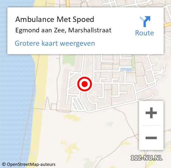 Locatie op kaart van de 112 melding: Ambulance Met Spoed Naar Egmond aan Zee, Marshallstraat op 13 augustus 2015 21:18